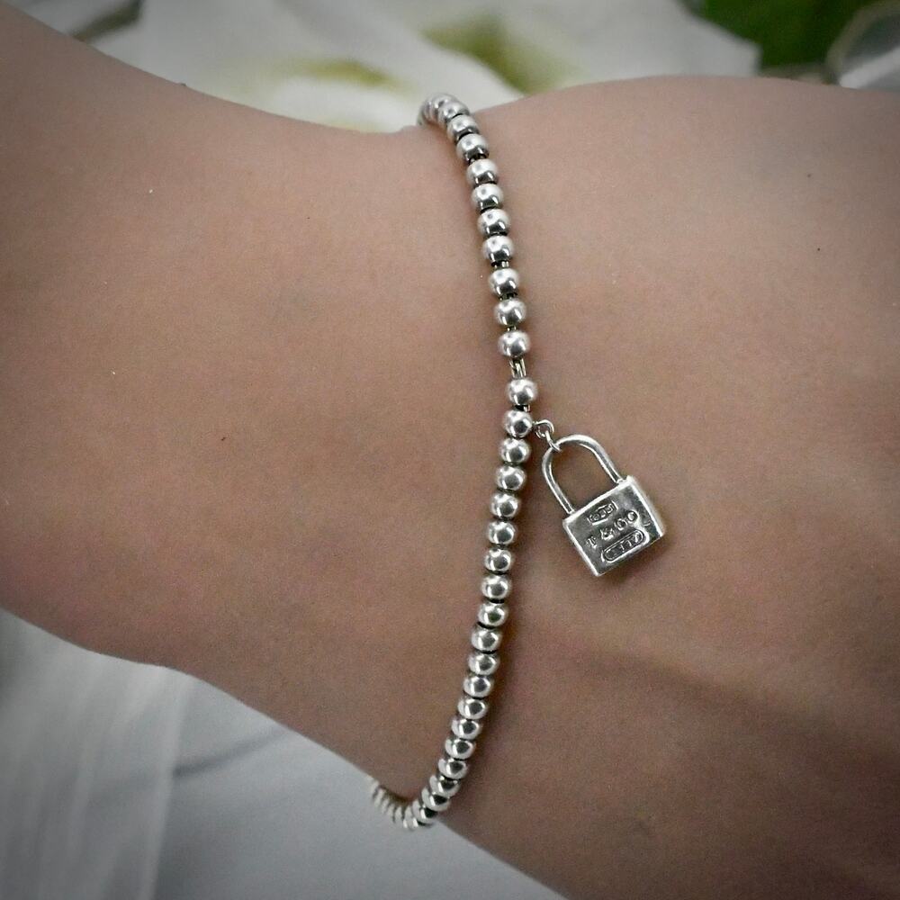 Tiffany & Co 1837 Padlock Bead Bracelet 925 Sterling Silver Ball Chain - Picture 5 of 6